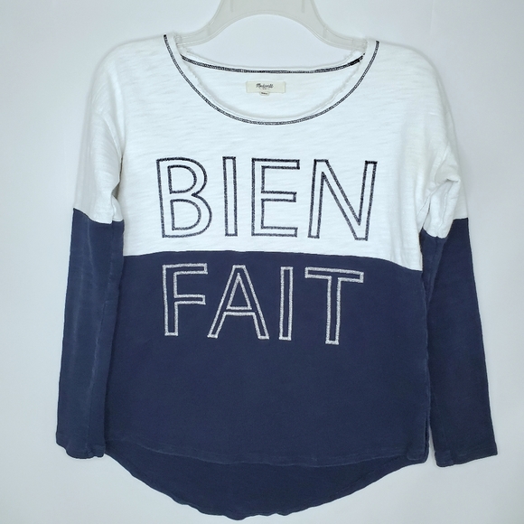 Madewell Bien Fait Pullover Sweater Blue and White - Picture 1 of 4